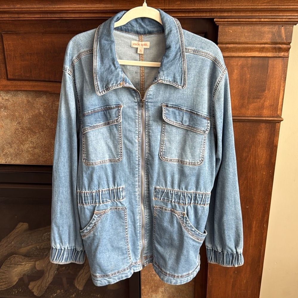 Knox Rose medium light wash denim full zip jean jacket longer length XXL boho